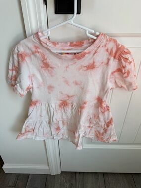 Kids Tie-Dye Peplum Top - Pink White
